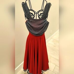 Women’s Rock Steady Red Swing Dress with Polka Dot Collar & Sleeves small